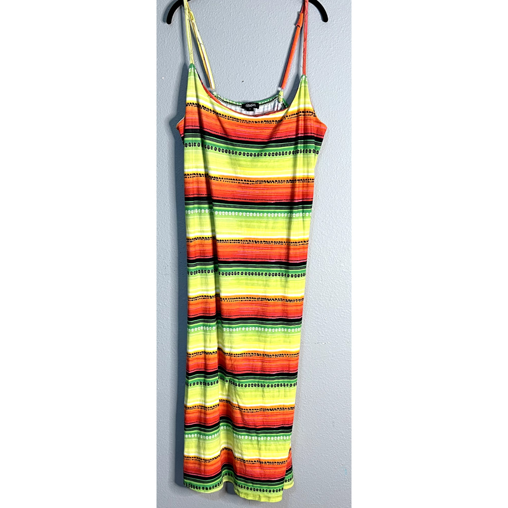 Rouge collection Womens Size 2x Colorful Striped Spaghetti Strap‎ Midi Dress Fun